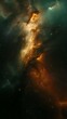 Vertical Orange Deep Space Galaxy Nebula. Cinematic celestial background depicting astrology and space exploration. Cosmic fictional 3D illustration backdrop.