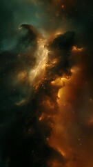 Wall Mural - vertical orange deep space galaxy nebula. cinematic celestial background depicting astrology and spa