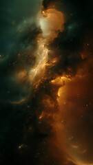 Wall Mural - vertical orange deep space galaxy nebula. cinematic celestial background depicting astrology and spa