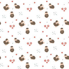 Wall Mural - Cute Sheep Seamless Pattern, Cartoon Background vector Illustration