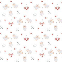 Wall Mural - Cute Sheep Seamless Pattern, Cartoon Background vector Illustration