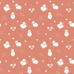 Wall Mural - Cute Sheep Seamless Pattern, Cartoon Background vector Illustration