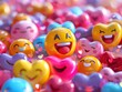 Bright 3D rendering of pixel happy emoji and hearts, perfect for engaging presentation backgrounds