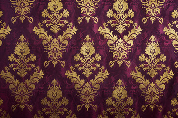 Exquisite wallpaper. Gold damask pattern on burgundy background