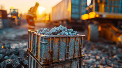 Wall Mural - Loading of iron ore at a construction site. Selective focus.