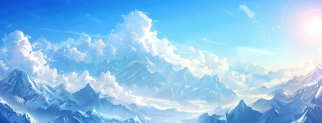 Poster - Panoramic View of Snowy Mountains under Blue Sky