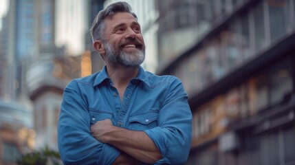 Wall Mural - A Smiling Man in the City