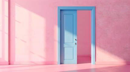 Wall Mural - minimalist pastel doorway in a pink wall, evoking curiosity and opportunity. simple composition, mod