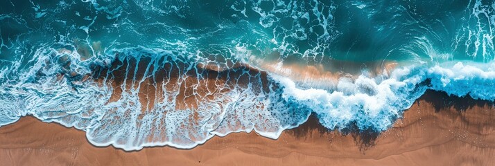 Wall Mural - Aerial view of beach waves splashing on the sandy beach , highlighting its striking features, Graphic Design, Banner Image For Website, Background, Desktop Wallpaper