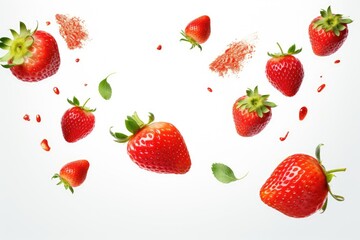 Wall Mural - Falling strawberry isolated on white background, selective focus