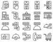 Food delivery essentials line vector icons set