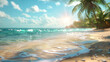Landscape of a paradisiacal and tropical beach. Travel, summer and vacation concept. Wallpaper or background.