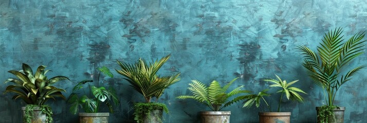 Wall Mural - Picture of a group of ornamental plants arranged in order to create a beautiful home garden and create fresh air, Banner Image For Website, Background, Desktop Wallpaper