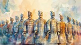 Fototapeta  - An army of terracotta warriors stands guard in an ancient Chinese tomb.