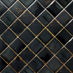 Wall Mural - a black and gold tile pattern with a gold border. the tiles are arranged in a diamond shape. generat