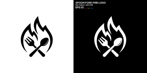 Wall Mural - Vector design template of spoon, fork, fire logo, food, cutlery, hot, symbol icon EPS 10