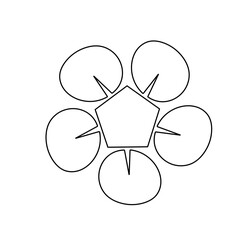 Wall Mural - Vector isolated one single simple geometrical flower with pentagon center and five petals colorless black and white contour line easy drawing