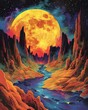 surreal dreamscape where nightmares and dreams collide, pop colors, landscape of surreal beauty and terror. classic illustration of a 50s era, vintage & pop background, wallpaper, poster design