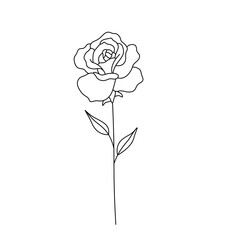 Wall Mural - Vector isolated one single simple rose on a stem  colorless black and white contour line easy drawing