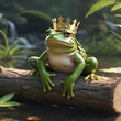 Frog king from fairy tale wearing crown