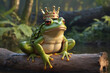 Frog king from fairy tale wearing crown