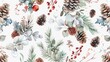 A pattern of pine cones, leaves, and berries. Suitable for winter and holiday themes