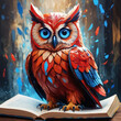 Decorated colorful wise owl with book