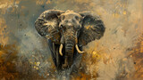 Fototapeta  - Oil painting elephant wallpaper the symbol of power and power of greatness.