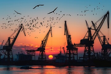 Canvas Print - A stunning image of a large group of birds flying over a body of water. Perfect for nature and wildlife themes