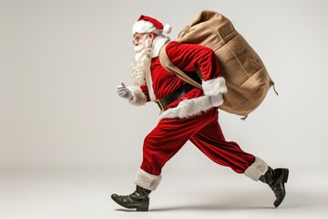 Poster - Santa Claus running with a sack, perfect for holiday promotions