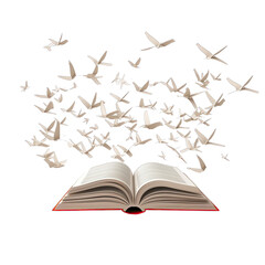 a flock of flying paper books SVG on transparent background