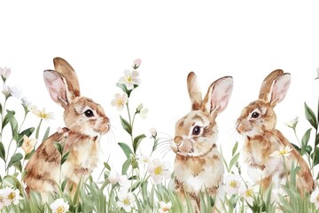 Sticker - Two rabbits sitting in a field of colorful flowers. Perfect for spring or nature-themed designs