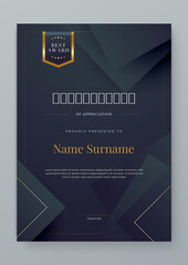 Black and gold vector modern luxury certificate corporate template design. For appreciation, achievement, awards, education, competition, diploma template