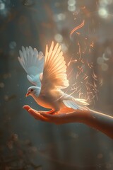 Canvas Print - The Holy Spirit descends like a white dove on the palm.