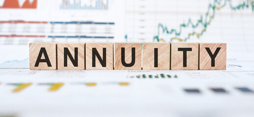 Wall Mural - Wooden Block Spelling Annuity on Financial Desk