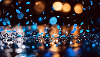 Sticker - raining Blue blurry background confettis bokeh circle depth light confetti city night lights black field underwater haze cyan blur holiday christmas bright glow decoratio