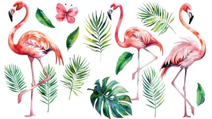 Wall Mural - A group of flamingos standing together. Suitable for nature and wildlife concepts