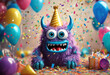 © wafi - Illustration Monsters confetti Birthday monster children party card invitation character happy bunting candy cake little alien beast gift dinosaur balloon ornament cupcake d