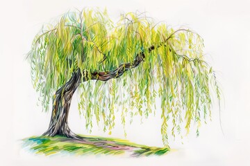 Wall Mural - Pencil drawing of willow tree.