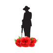 Vector illustration of soldier with rifle and poppy flowers on transparent background