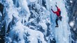 Climber Ascending a Frozen Waterfall. Generative ai