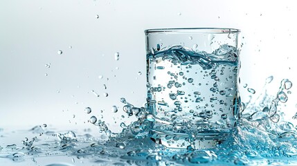 Sticker - Fresh, sparkling water pouring into a glass, isolated on a white background with space for text. 