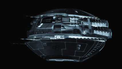 Wall Mural - alien spaceship is passing by on drone side view