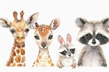 Wall Mural - A group of various animals standing side by side. Suitable for wildlife and conservation concepts