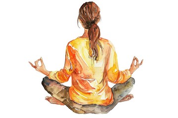 Wall Mural - A serene watercolor painting of a woman sitting in a lotus position. Perfect for mindfulness and relaxation concepts
