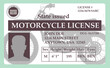 A mock, generic state issued motorcycle license for bike riders in seen isolated on the background in a 3-d illustration.