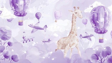 Sticker - A giraffe standing in front of a bunch of colorful balloons. Suitable for celebrations and parties