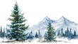 Beautiful watercolor painting of a snowy mountain range, perfect for winter-themed projects