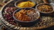 Various spices in a rustic wooden bowl, perfect for culinary projects