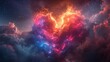 Heart light explosion effect in galaxy and starry sky style. Realistic explosion of paints and inks - decorative futuristic element. Universe and space modern illustration.